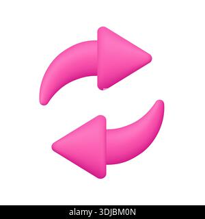 Two pink rounded arrows forming circular loop. Technology, business, refresh, reload, update, synchronization and process cycle concept. 3d vector ico Stock Vector