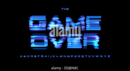 Game Over Digital Noice Font Logo Alphabet Vector Glitch Letters Set Modern Typography, Creative Typographic Design for Play Button, Game UI Headline Stock Vector
