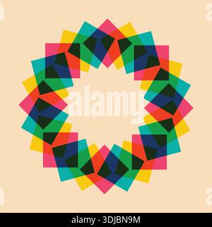 Trendy geometric shapes frame with riso print effect. Risograph art Stock Vector
