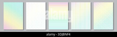 Notebook paper collection. A4 format sheets of rainbow square, lined and dotted paper Stock Vector