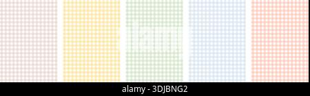 Hand drawn pastel gingham background set in soft springtime colors. Whimsical picnic check pattern with naive handmade feel for Easter, spring Stock Vector