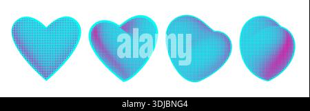 3d hearts icon set with halftone effect. Stock Vector