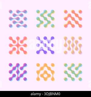 Connected dots sign set in riso print style. Risograph color metaball Stock Vector