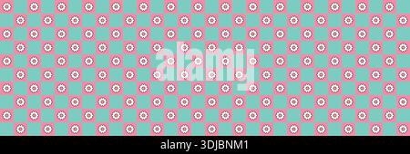 Retro 70s, 80s style Checkerboard and daisy flowers seamless groovy background Stock Vector
