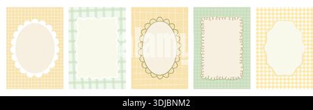 Retro, vintage hand drawn abstract patterned backgrounds and decorative frames. French Italian style gingham patterns with plaid checks and curves Stock Vector