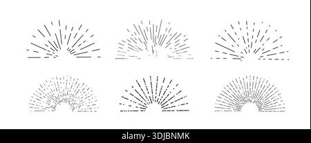 Sunburst linear icon collection. Bursting rays, firework or starburst Stock Vector