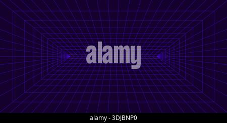 3d violet wireframe grid room. Perspective laser cyberspace Stock Vector