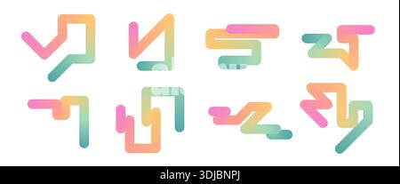 Abstract 3d line set. Gradient blend geometric lines Stock Vector