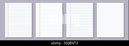 Notebook paper collection. Letter format realistic lined notepapers Stock Vector