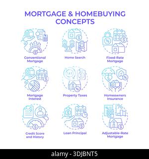 Mortgage and homebuying blue gradient concept icons Stock Vector
