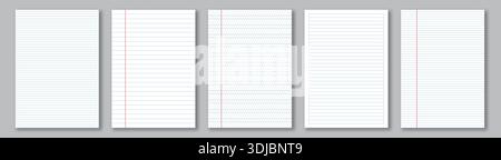 Notebook paper collection. A4 format realistic lined notepapers Stock Vector