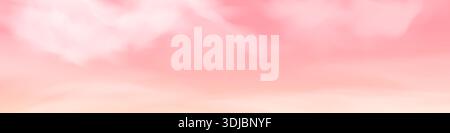 Pink sky background with light clouds. Realistic soft pastel color beautiful nature art Stock Vector