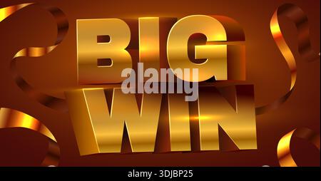 Big Win golden 3D text with luxury ribbons, perfect for casino, game, success, or celebration designs. Vector illustration Stock Vector