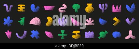 Doodle geometric shapes set with halftone pattern Stock Vector