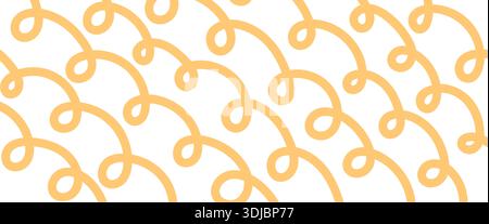 Pasta background. Yellow pattern with doodle spaghetti. Ramen noodle Stock Vector