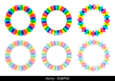 Riso graph print style circle frame collection with geometric shapes. Stock Vector