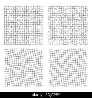 Distorted checkered grid. Mesh warp texture. Futuristic net with ...