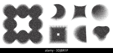 Dotwork abstract minimalistic geometric elements set. Stipple shadows collection Stock Vector