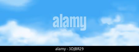 Blue sky background template. Realistic white clouds Stock Vector