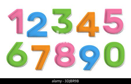 Halftone dots number set. Dotted font vector. Stock Vector