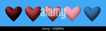 3d hearts icon set with halftone effect. Stock Vector