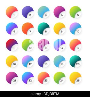 Number bullet points 1 to 25. Trendy gradient 3d markers vector collection Stock Vector