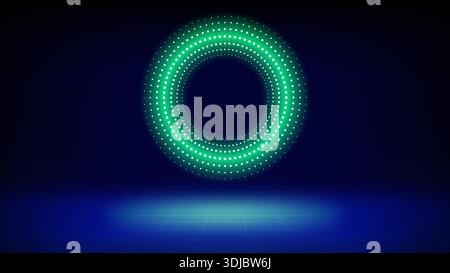 Futuristic technology stage blue green background. Round green dotted led, neon glow. Abstract background for displaying products presentation, advert Stock Vector