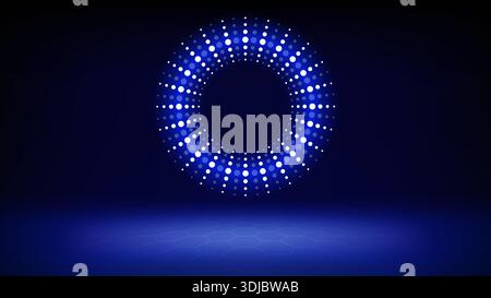 Futuristic technology stage, blue background. Round dotted led, neon glow. Abstract background for displaying products, presentation, advertising Stock Vector