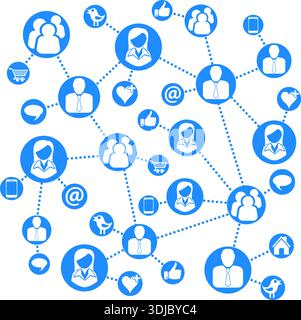 Global Social Network and Teamwork Concept in Modern Flat Style, vector isolated on white background Stock Vector