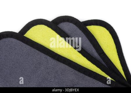 Cleaning cloth stack isolated. Wipe rag, cleaning microfiber towel, wiping cotton napkin, microfibre fabric, kitchen cloths on white background Stock Photo