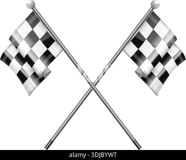 Racing Concept - Checkered Flags and Red Ribbon, vector isolated on white background Stock Vector
