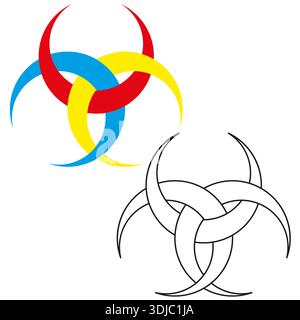 Sophisticated interlocked crescent Vector. Complex orbital shapes. Three 3 vibrant curves. Professional abstract symbol. EPS 10. Stock Vector