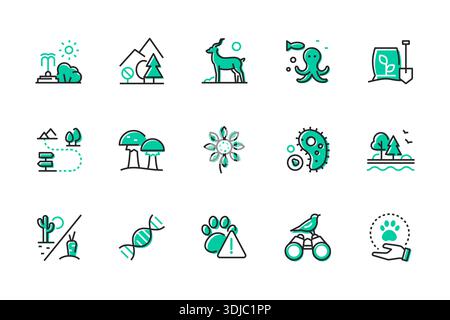 Biodiversity - set of line design style icons Stock Vector