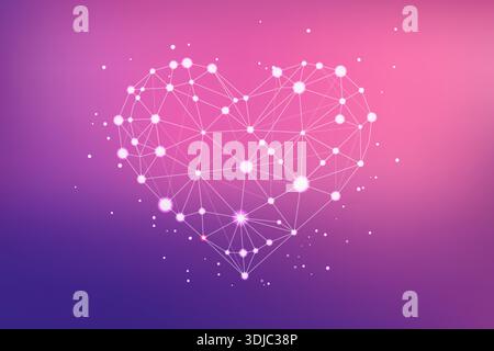 Abstract Glowing Heart Made of Connected Lines and Nodes Stock Vector