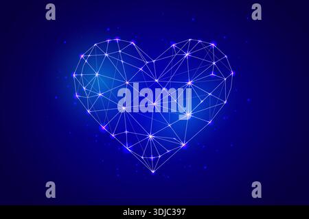 Abstract Glowing Heart Made of Connected Lines and Nodes Stock Vector