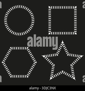 White border icon. Solid black background Vector. Dashed frame shapes. Geometric outline pattern. Professional graphic asset. EPS 10. Stock Vector