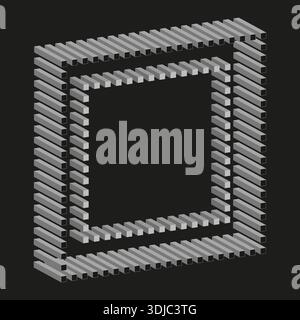 Nested square Vector. 3D frame structure. Grey geometry symbol. Professional black background. EPS 10. Stock Vector