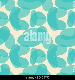 Amoebic biomorphic abstract fluid forms in blue, organic shapes on beige background. Futuristic abstract pattern. Vector illustration Stock Vector