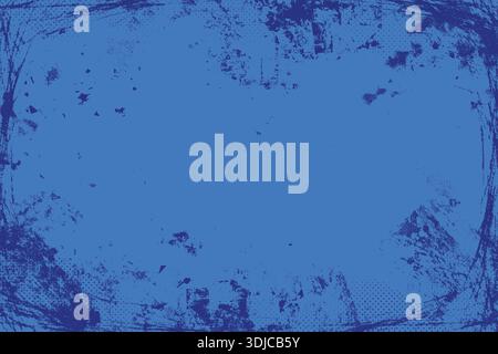 Blue Grunge Texture Background. Abstract rough distressed paint strokes, scratch lines and heavy ink splatter. Overlay retro backdrop. Rugged abstract Stock Vector