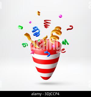 3D party popper exploding with colorful confetti Stock Vector