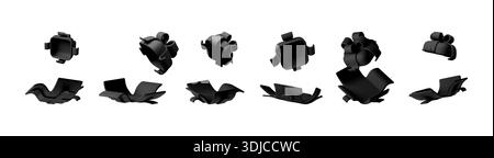 Set of black 3d gift boxes and bows Stock Vector