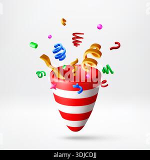 3D party popper exploding with colorful confetti Stock Vector