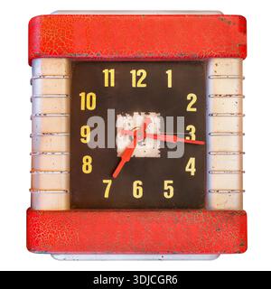 Vintage American wall clock from the fifties isolated on a white background Stock Photo