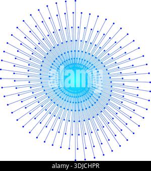 Blue radial vector abstract swirl burst with glowing center and dynamic lines, futuristic energy explosion design, AI big data processing Stock Vector