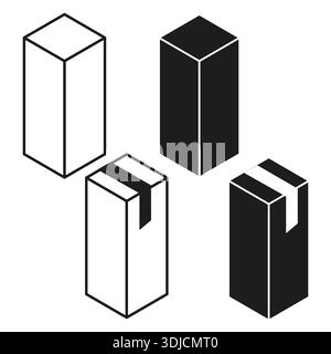 Isometric box set. 3D rectangle Vector. Geometric column icon. Solid pillar shape. EPS 10. Stock Vector