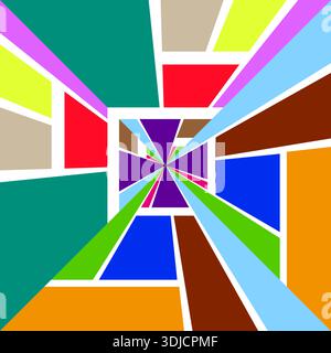 Colorful perspective Vector. Geometric tunnel art. Bright rainbow lines. Abstract square design. EPS 10. Stock Vector