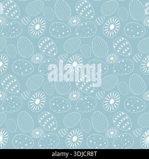 Seamless pattern with Easter eggs. Delicate green background with white silhouettes of painted eggs. Festive print for textiles, paper, fabric, pack Stock Vector