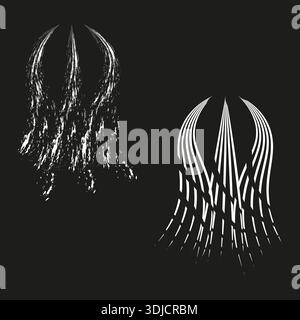 Abstract wings Vector. Silver light art. Flowing curved lines. Dark black background Stock Vector