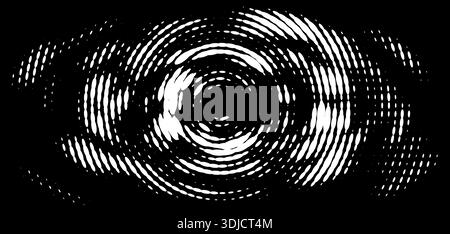 Halftone oval dotted background. Shape with radial energy. Random modern halftone line dot texture. Half tone circular irregular halftone points. Stock Vector