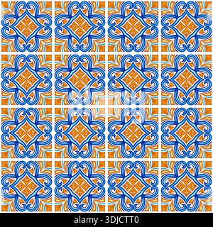 Talavera seamless pattern. Azulejos portugal. Turkish ornament. Moroccan tile mosaic. Spanish porcelain. Ceramic tile, folk print. Spanish pottery Stock Vector